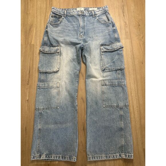 Cotton On Denim - Cotton On Women's 10 US Wide Leg Cargo Stone Washed Distressed Jeans